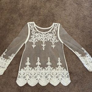 White sheer top with embroidery